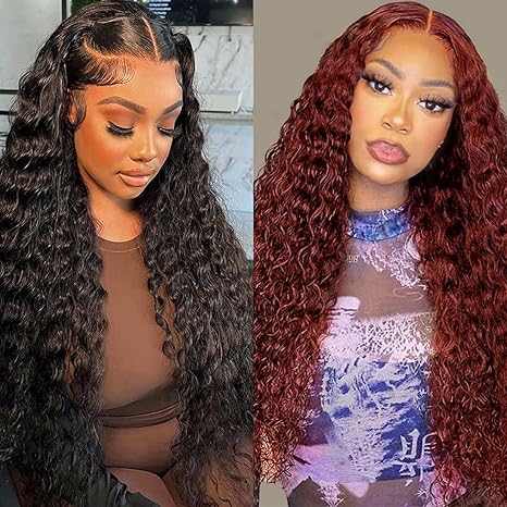 Natural Color 13x6 Deep Wave Lace Front Wigs 24 Inch+Reddish Brown 13x4 Deep Wave Lace Front Wigs 32 Inch