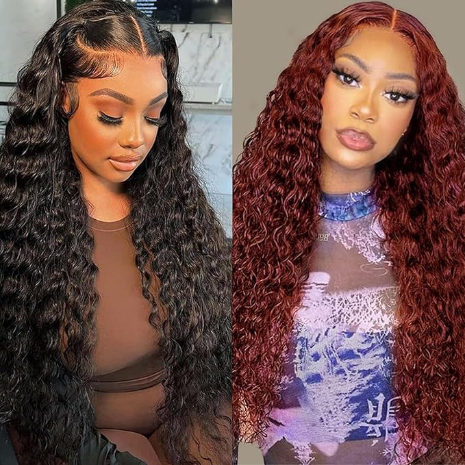 Natural Color 13x6 Deep Wave Lace Front Wigs 24 Inch+Reddish Brown 13x4 Deep Wave Lace Front Wigs 32 Inch