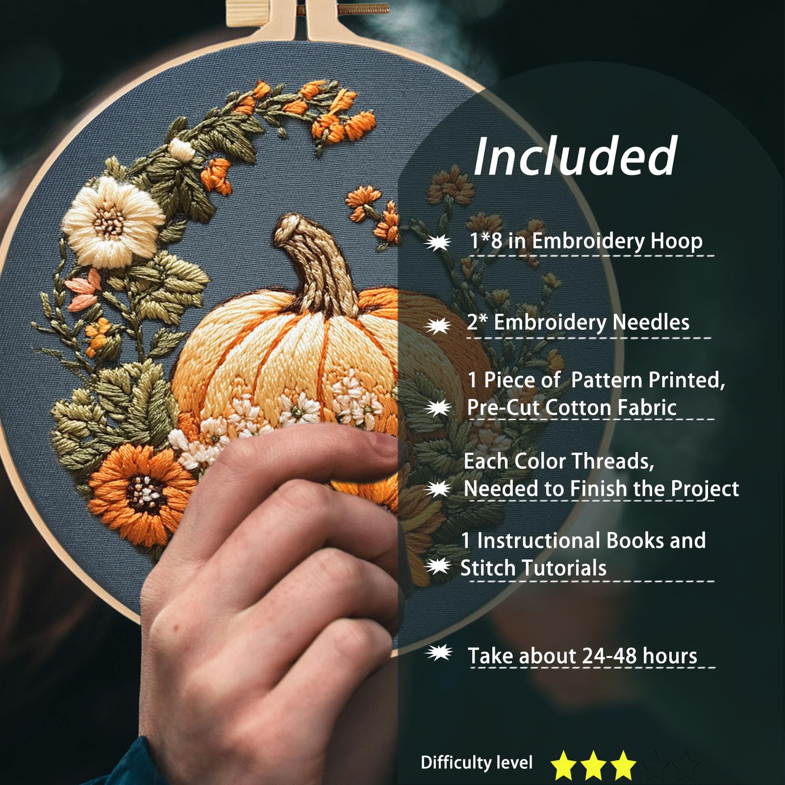 Pumpkin Embroidery Kit - Beginner Friendly! -3