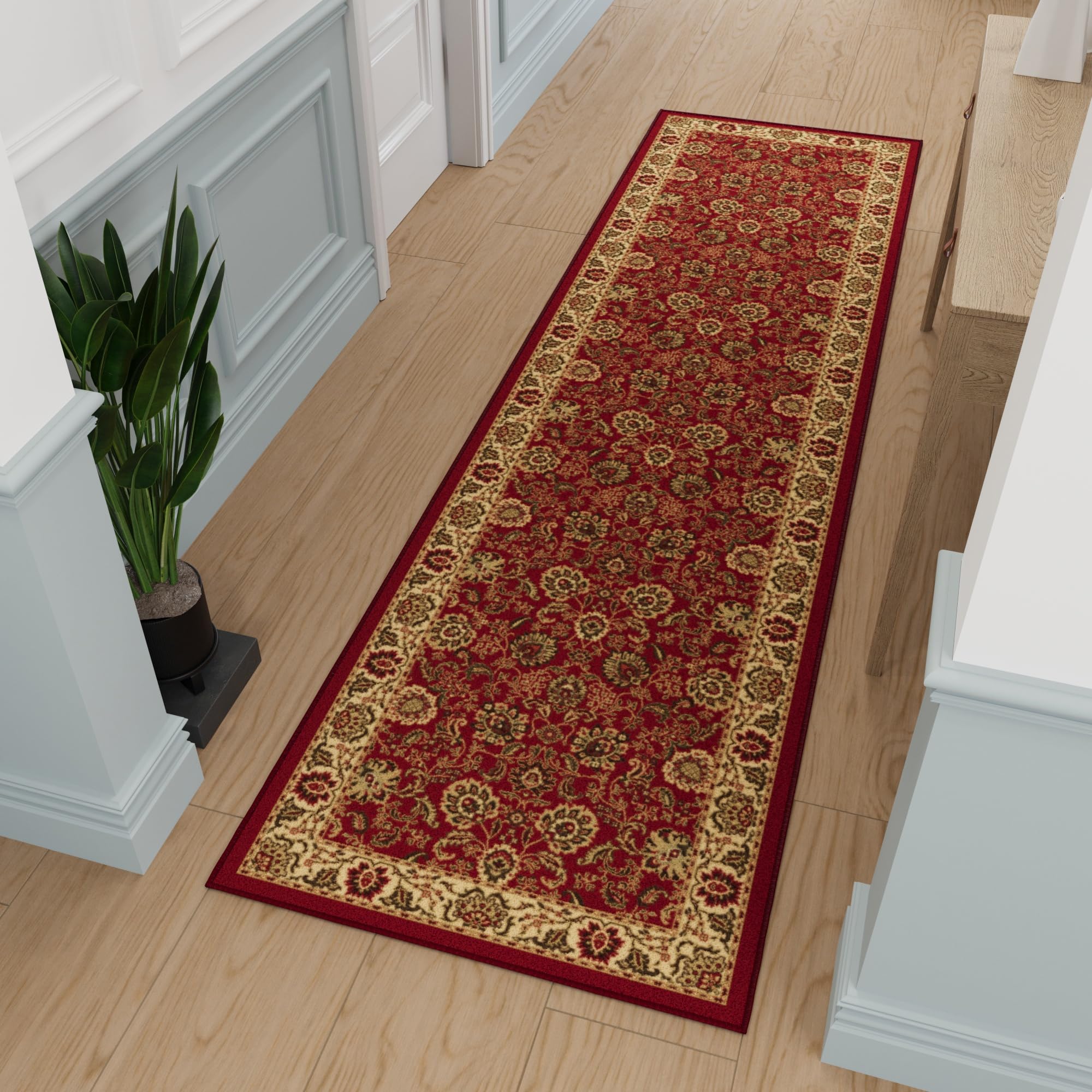 Ottomanson Hallway Runner Rug 2'7" x 9'10" Non Slip Oriental Area Rugs Easy to Clean Laundry Rug Runner Durable & Pet Friendly Floor Carpet Runners for Hallways Entryway Living Room Kitchen, RedOEKO-TEX STANDARD 100