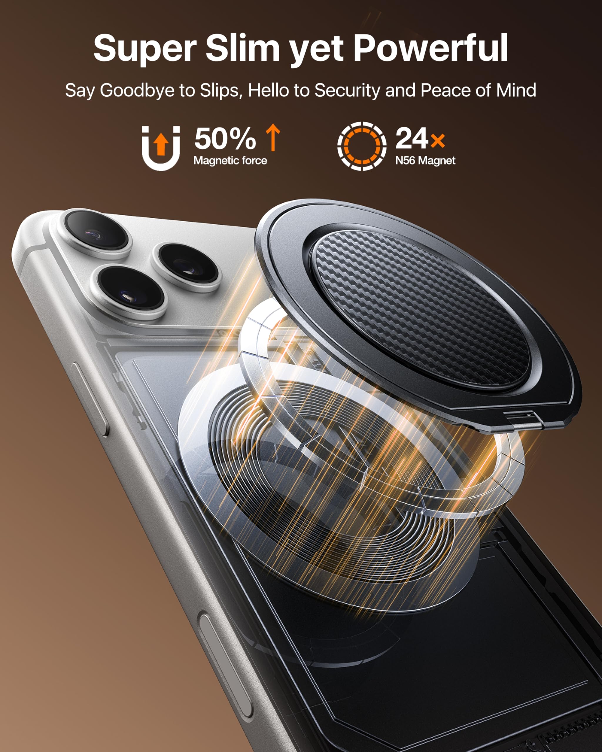 andobil [2026 Ultra-sottile] Impugnatura magnetica per telefono [rotazione a 360°] Supporto magnetico ad anello per cellulare e cavalletto