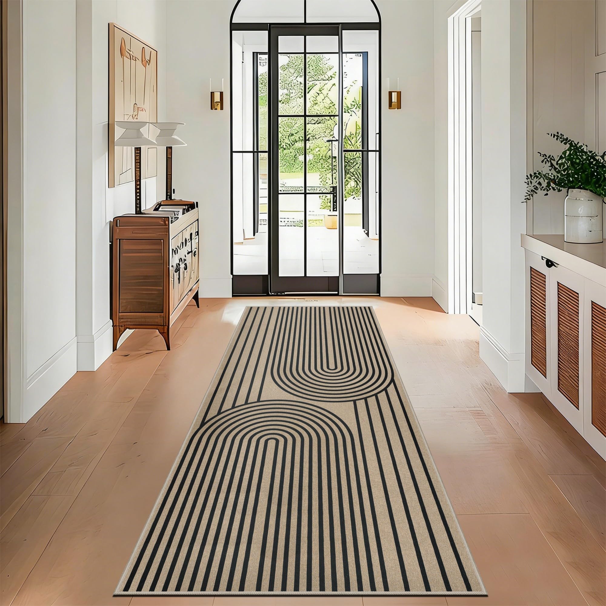 VSIWB Runner Rugs for Hallway 80x200 cm Kitchen Rug Washable Non-Slip Carpet Runner Jute Look Outdoor Indoor Rug for Bedroom Living Room Corridor Entryway Porch Long Door Mat, Black Rainbow — image 1