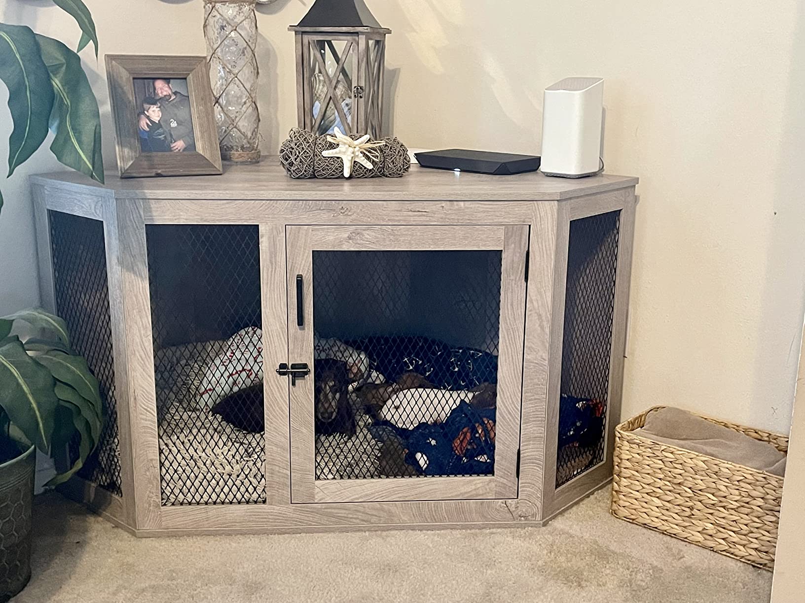 27/mo Finance unipaws Furniture Corner Dog Crate with Cushion, Dog