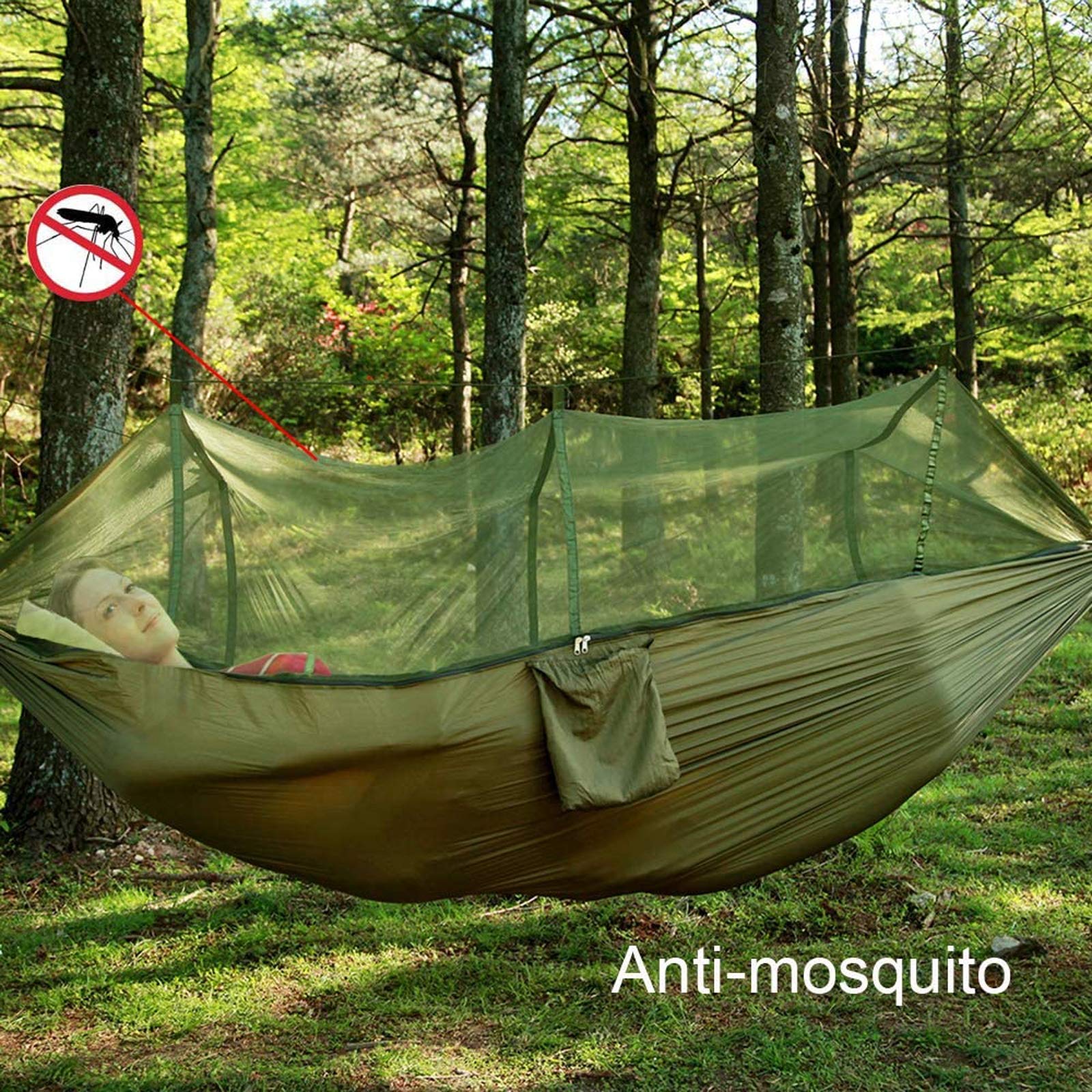 Camping 2 Personen Hängematte mit Moskitonetz und Zelt, leichte Tragbare Nylon-Hängematte zum Wandern im Freien Travel Beach Survival Backyard,Gray Blue+Green Garten