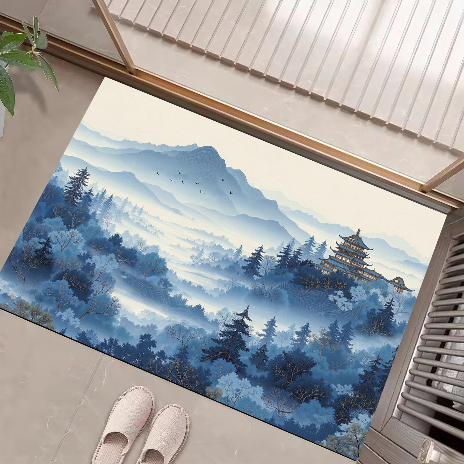 Paillasson intérieur indigo 90x150 cm aux finitions artistiques de sommets