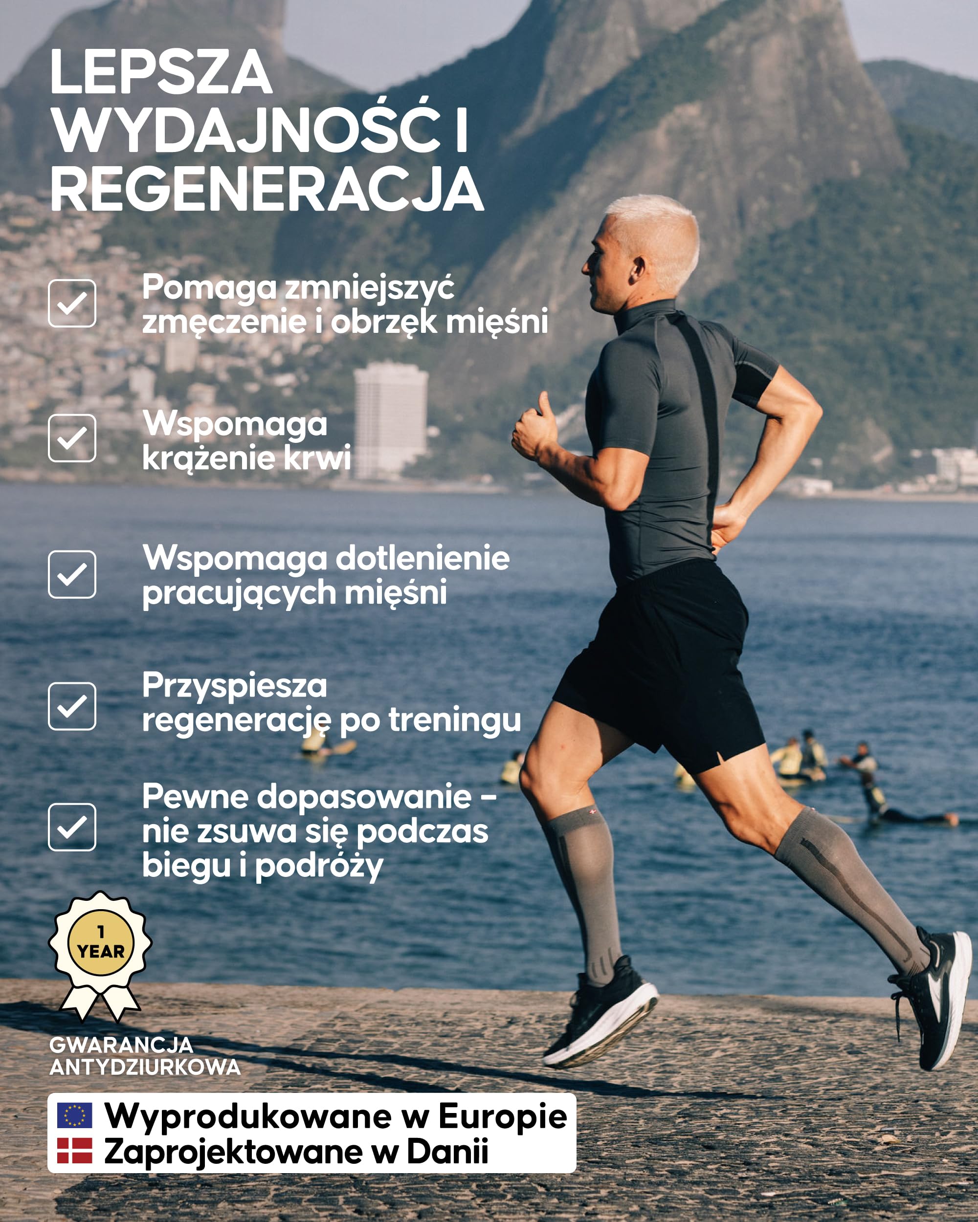 DANISH ENDURANCE 1 and 2-Pak Skarpet Kompresyjnych 21–26 mmHg, Regeneracja po Bieganiu, Skarpety Podróżne z Odprowadzającym Pot Stopniowanym Uciskem, Unisex