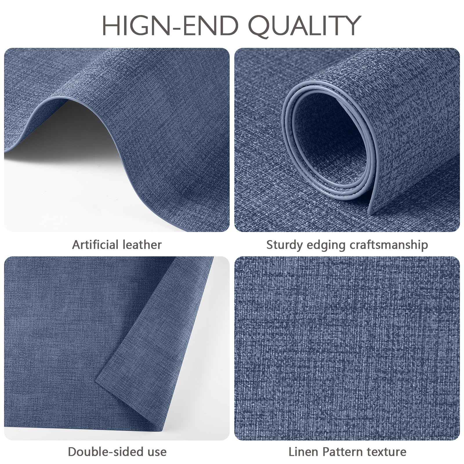 Set di 6 tovagliette in ecopelle lavabili in poliuretano per tavolo da cucina, resistenti al calore, impermeabili, facili da pulire, antiscivolo, 30 x 43 cm (blu scuro, 6 pezzi)