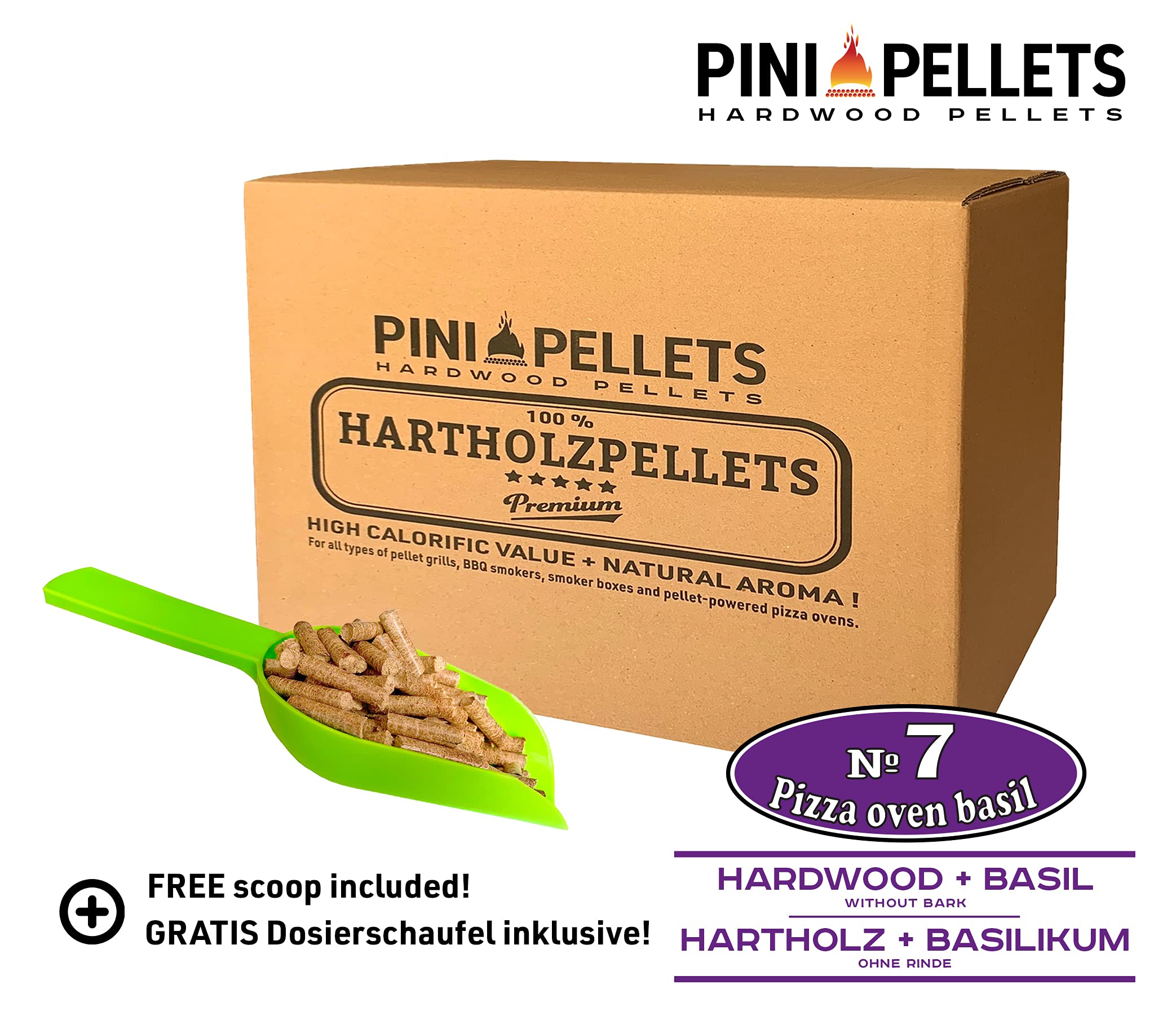 PINI Pellet di legno duro № 7 BBQ Pizza Oven Basilico 10 kg Pellet per barbecue affumicatura affumicatura