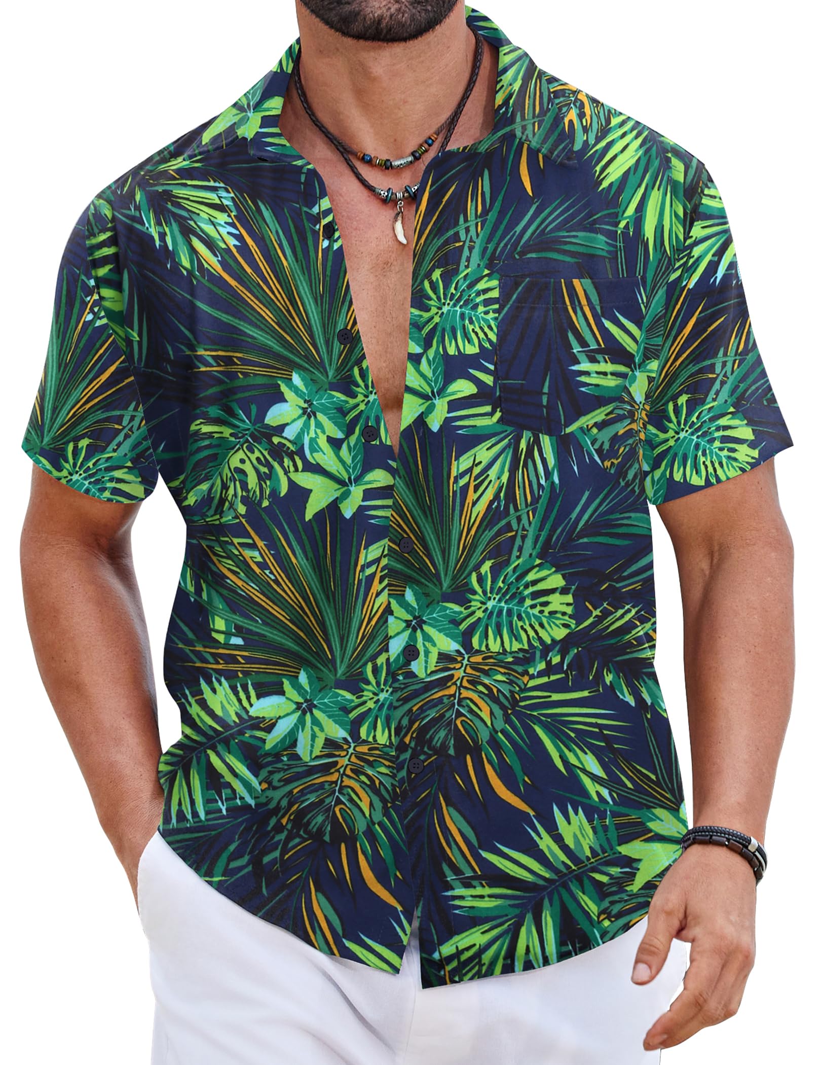 COOFANDY Chemises Hawaïennes Homme 100% Coton, Chemises Été Manches Courtes Boutonnées, Tops Tropicaux Plage Coupe Standard