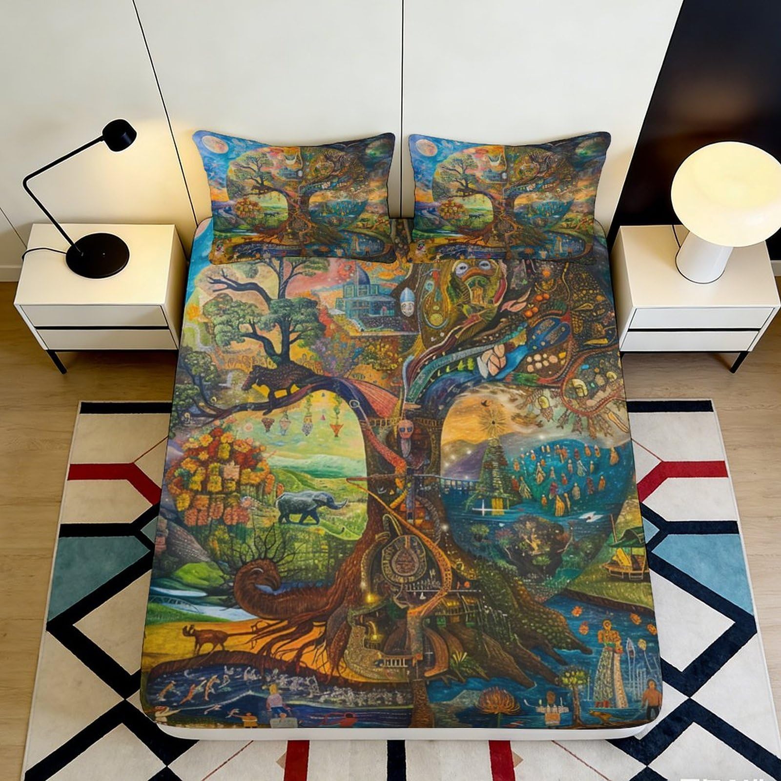 Pnayamiorkfel Style-8 3D Printed Fantasy Tree Fitted Sheet Microfiber Soft Artistic Landscape Bed Cover For Bedroom Guest Room Decor 90X200x25cm