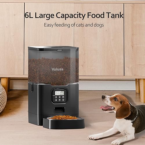 Miniatura 4 de Voluas Alimentador automático para gatos, programable, portátil, grabable por voz, almacenamiento de alimentos de 6 L, acero inoxidable, plástico ABS