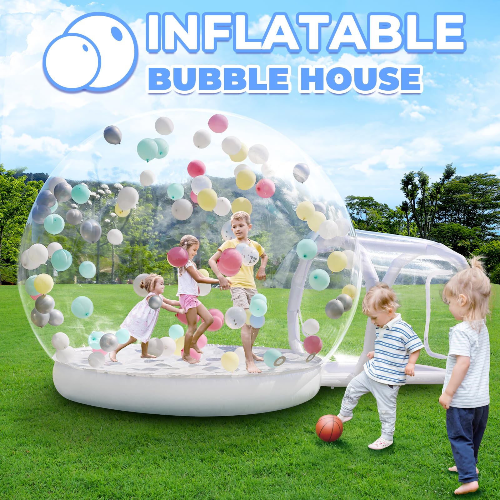 Casa gonfiabile con trampolino, Bubble House Dome gonfiabile con ventilatore e pompa, tenda da giardino impermeabile in PVC di qualità commerciale per matrimoni, campeggio, feste (300 cm)