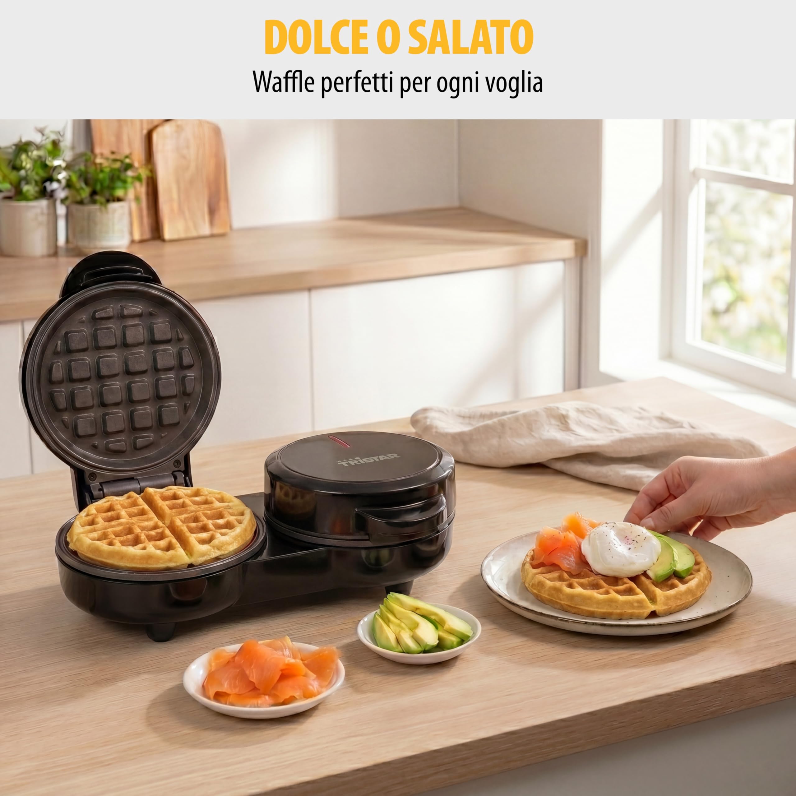Tristar Piastra per Waffle Mini Doppia, 2 Waffle per Utilizzo, Potenza 1100 W, Piastre in Alluminio Antiaderenti, Design Compatto, WF-2115