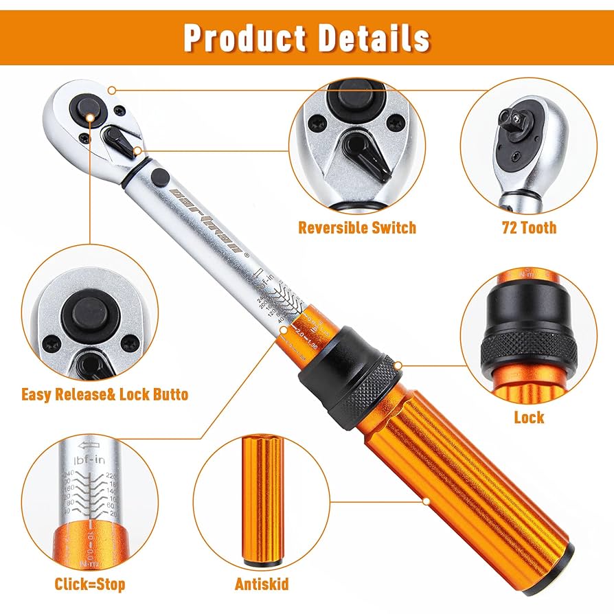 mchdtmhk：CLICK-FOLDING ACTION-1 CARTMAN 1/4-inch Drive Click Torque Wrench Dual-Range 20-240