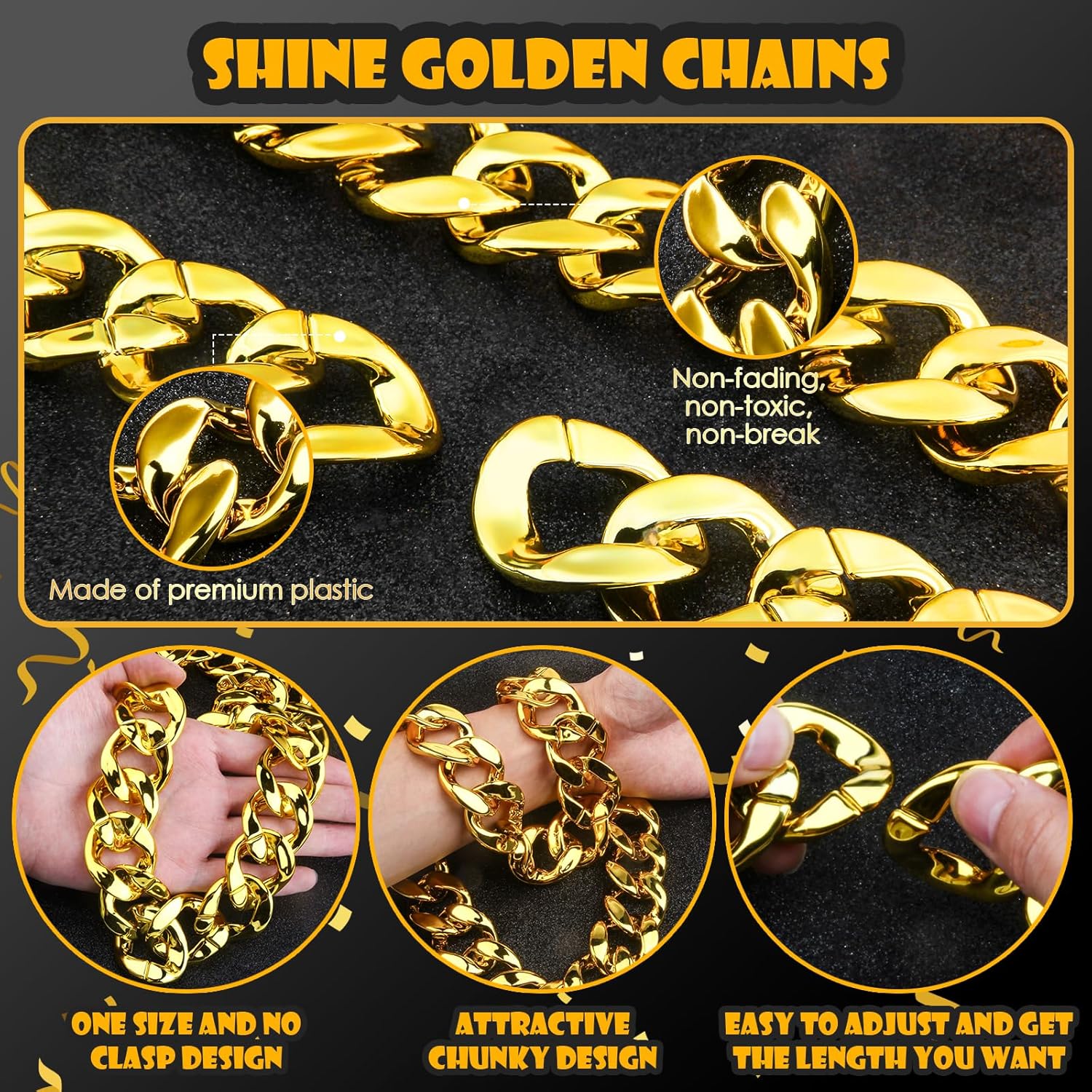 Money Chain with Dollar Sign Necklace,Chunky Necklace for Women Men,Fake Gold Chain Necklace,Hip Hop Chain Bulk Costume Rapper Chain Big Gold Chain Necklace Pendant Necklace 80s 90s Punk Style - Image 2