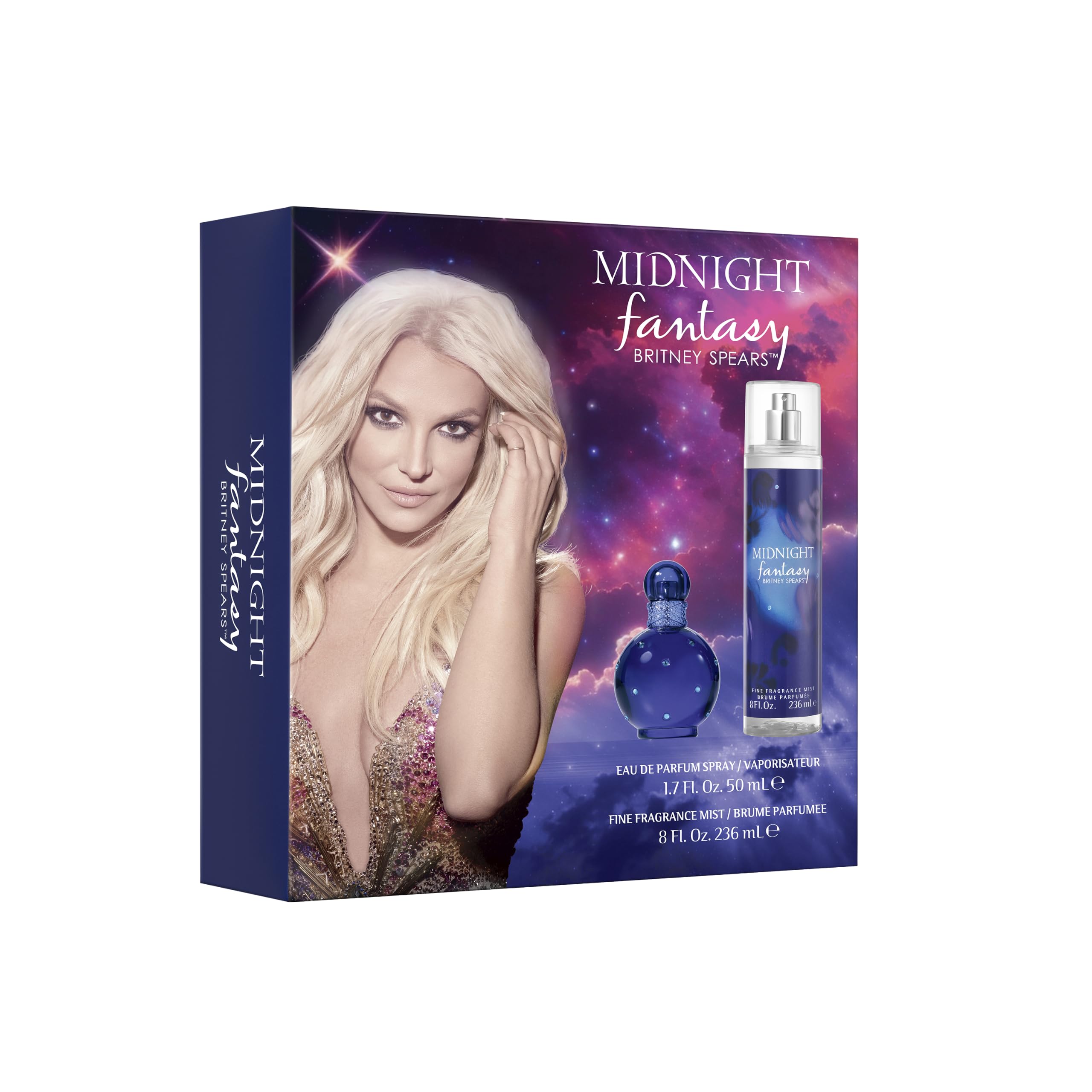 Britney Spears™ Midnight Fantasy 2 Piece Gift Set for Women | Eau De Parfum Spray 1.7 Fl Oz / 50mL, Fine Fragrance Body Mist Spray 8.0 Fl Oz / 236mL