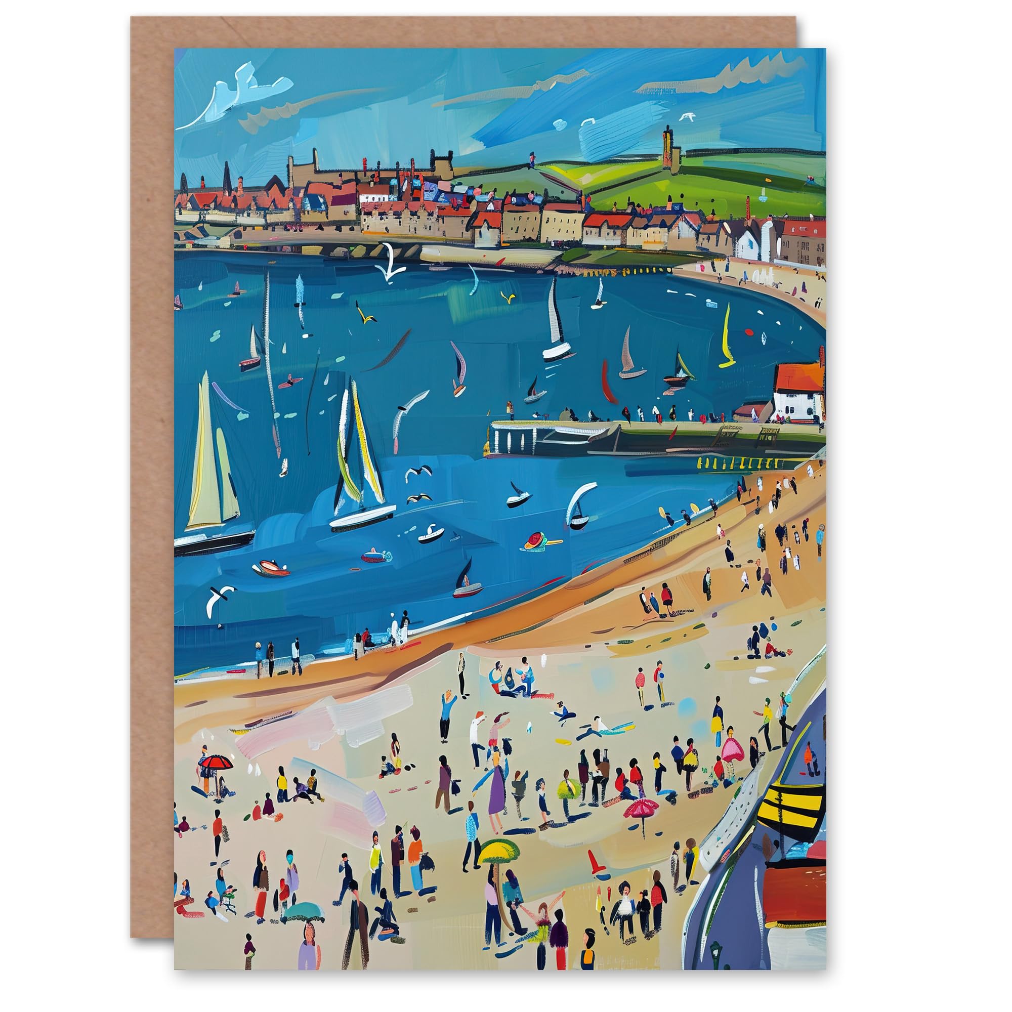Artery8 Greeting Card Scarborough North Bay Beach Pier Seaside Holiday Blank For Him Or Her Art Farewell Card