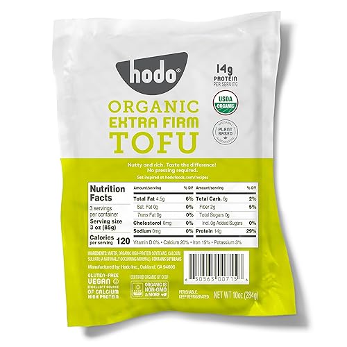 Hodo Tofu orgánico extra firme | 1.66 oz de proteína (93% de valor diario) por paquete, ideal para freidora de aire o sopa, ideal para tofu Mapo,
