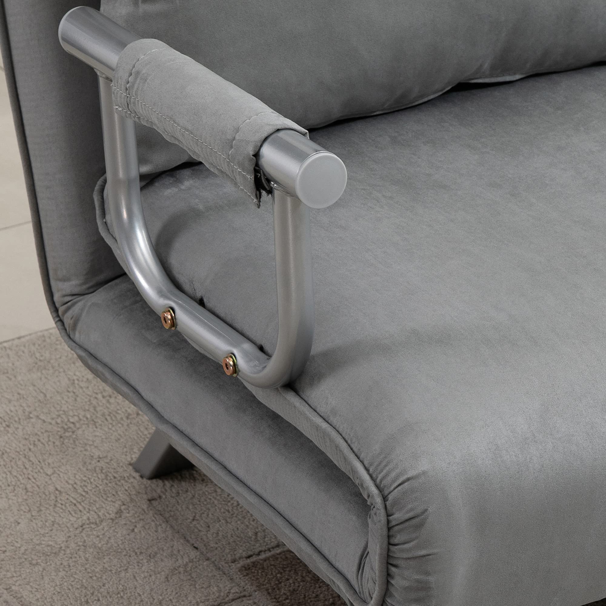 HOMCOM Canapé-lit 2 Places, Fauteuil Convertible avec Dossier réglable en 5 Positions, Chaise Longue avec 2 Coussins Inclus, canapé en revêtement Aspect suède déhoussable, 111x80x78cm, Gris Clair