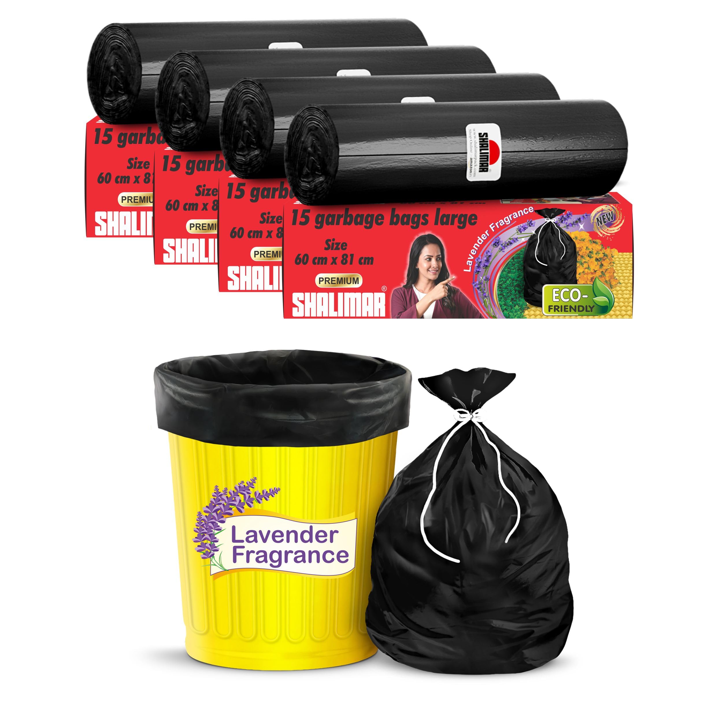 Shalimar Premium OXO - Biodegradable (Lavender Fragrance) Garbage Bag Large Size 61x81 cm|60 Bags (4 Rolls x15) Fits 20–30 Gallon Dustbin Bag/Trash Bag (Black) Perforated Box for Easy