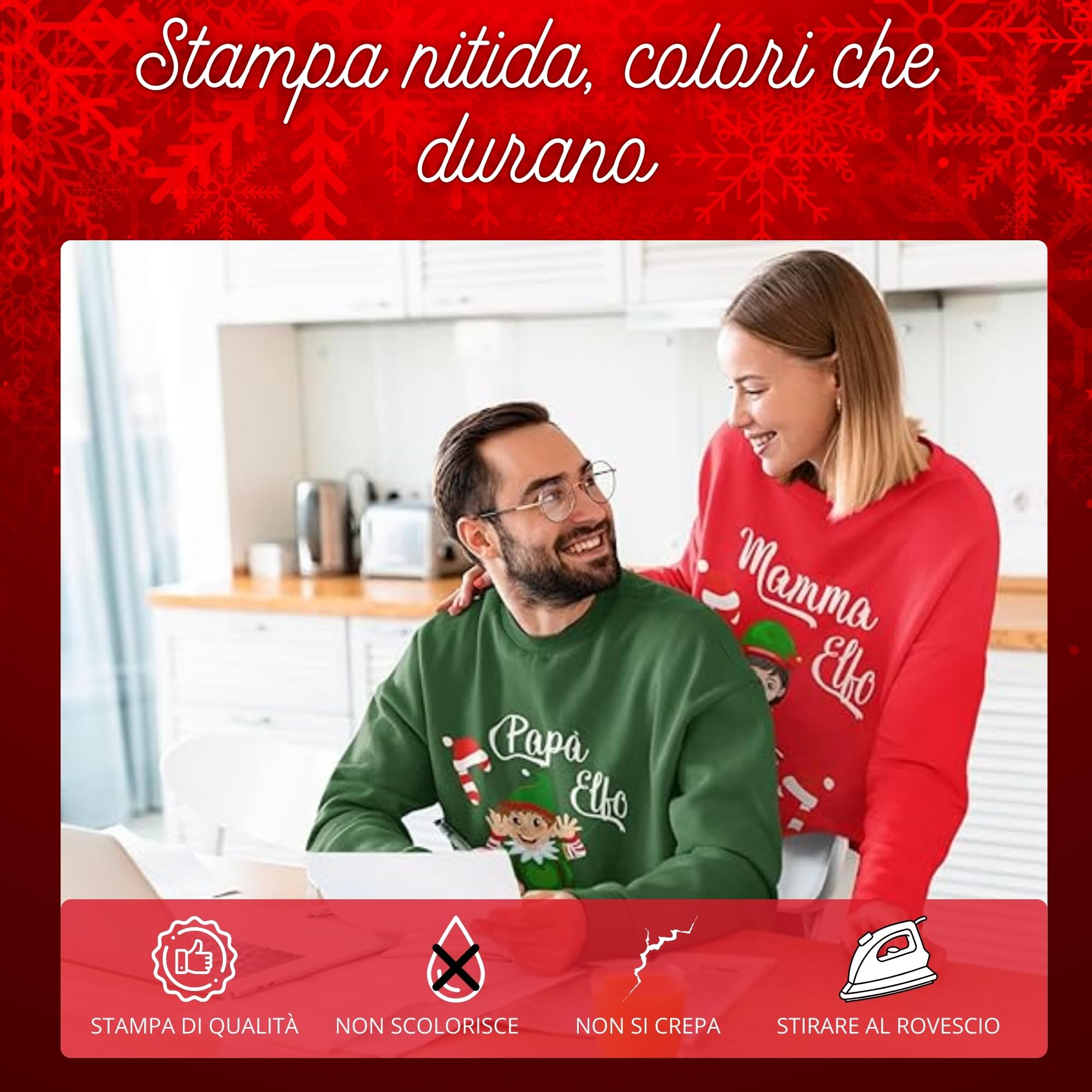fashwork - Coppia Felpe Personalizzate Natalizie con Nome, Felpa Uomo e Donna Girocollo Rossa e Verde, Felpe Merry Christmas Idee per Regali Natale Originali