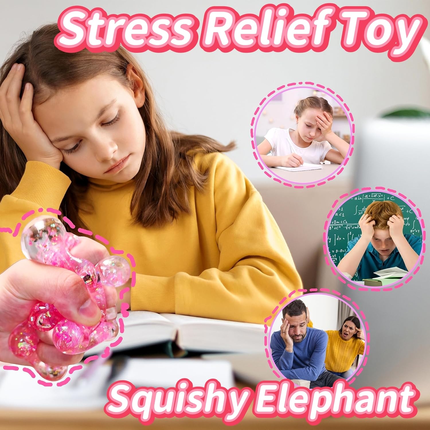 1Pcs Elephant Stress Balls Squishy Toys for Adults Kids, Squishy Elephant Sugar Ball Sensory Toys, Squeeze Squishy Ball Fidget Toys for Anxiety Relief, Slow Rise Squishy Toy for Boys Girls (Pink) - Image 4