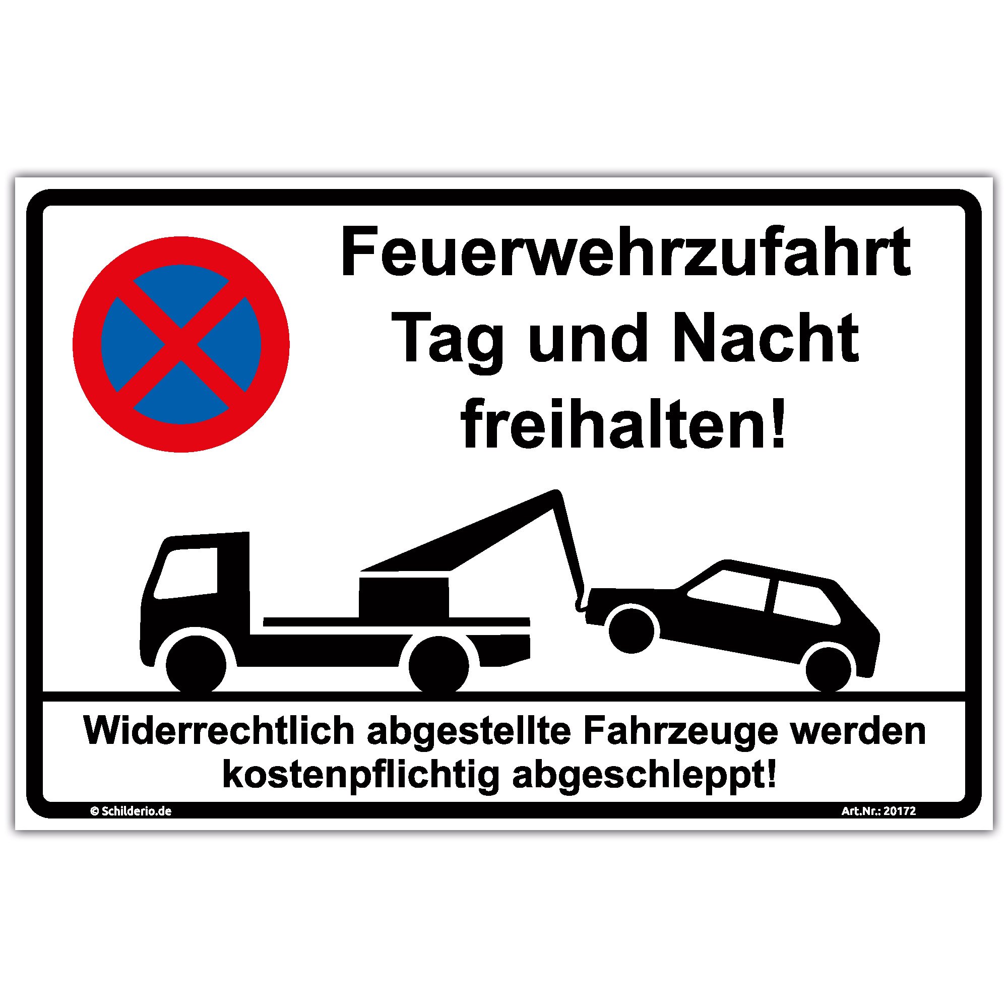 Hinweisschild Feuerwehrzufahrt Tag und Nacht freihalten Schild 600x400mm Halteverbot stabile Aluminiumverbundplatte 3mm stark inkl. 4 Eckbohrungen