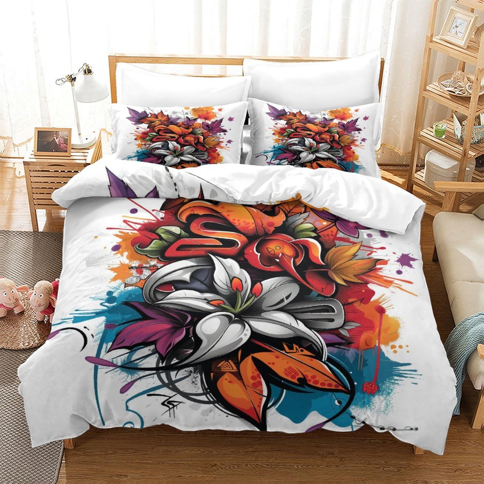 Housse de couette 3D hypoallergénique et infroissable en microfibre douce 3 pièces