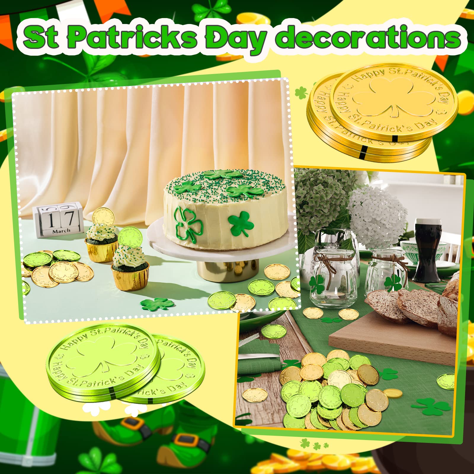 40 Pièces De Monnaie Trèfle Saint-Patrick - Jetons Dorés/verts Pour Décoration Fête