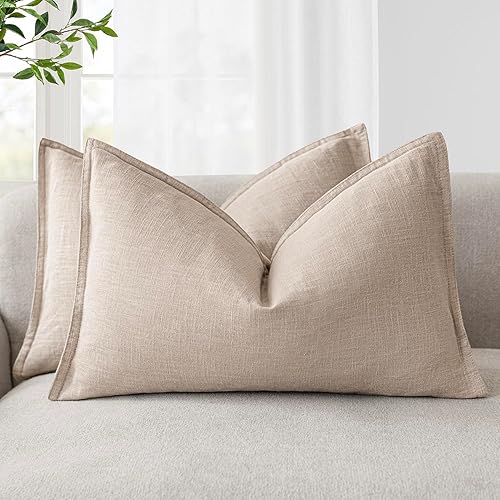 Miniatura 78 de Foindtower - Paquete de 2 fundas de cojín decorativas de lino unicolor, funda de cojín de acento suave, estilo bohemio, rústico y neutral