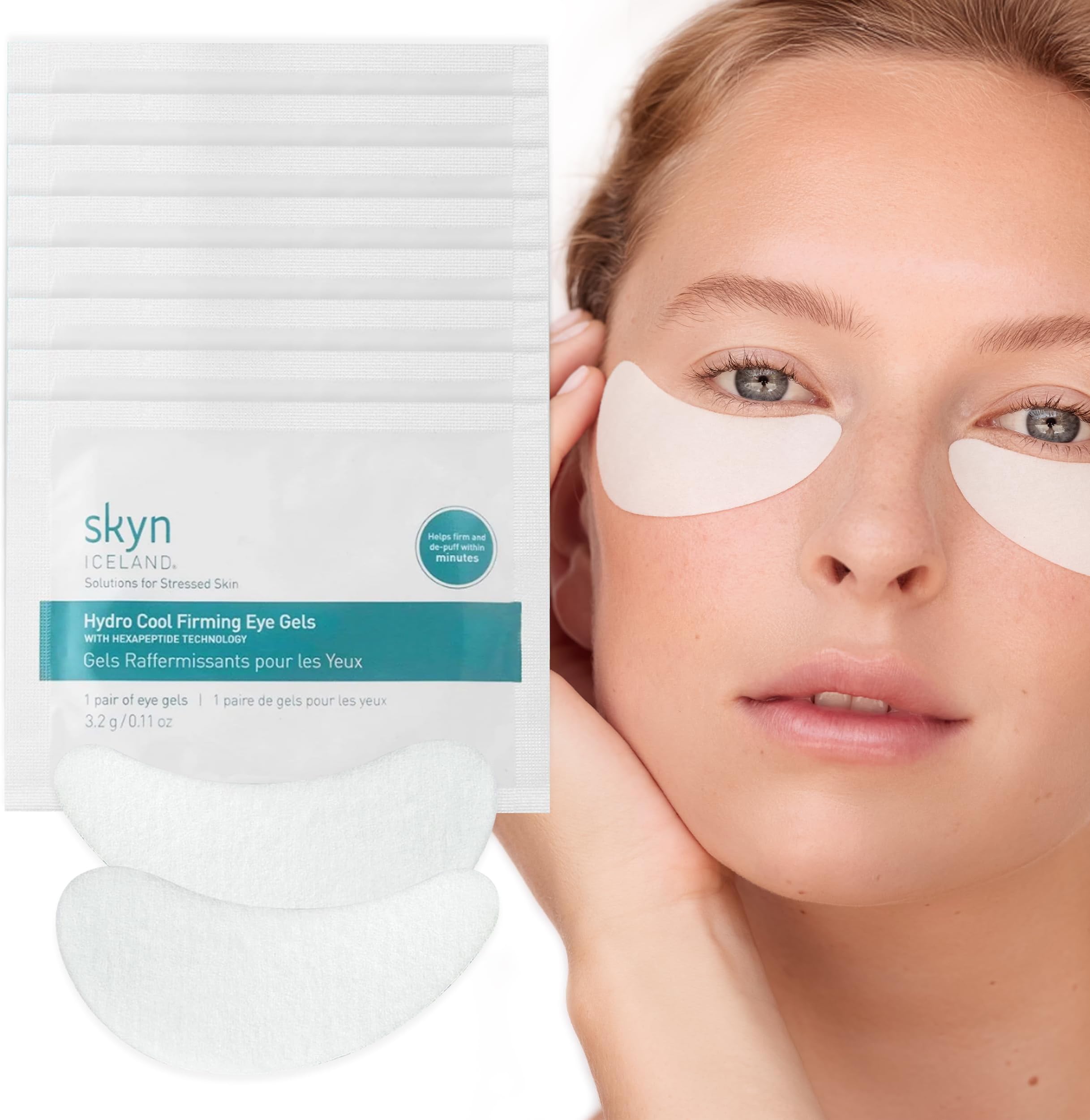 Hydro Cool Firming Under Eye Patches, Instant Cooling for Puffy, Tired Eyes with Peptides and Coenzyme Q10, 10 Minute Treatment, Vegan, All Skin Types, 8 Pairs