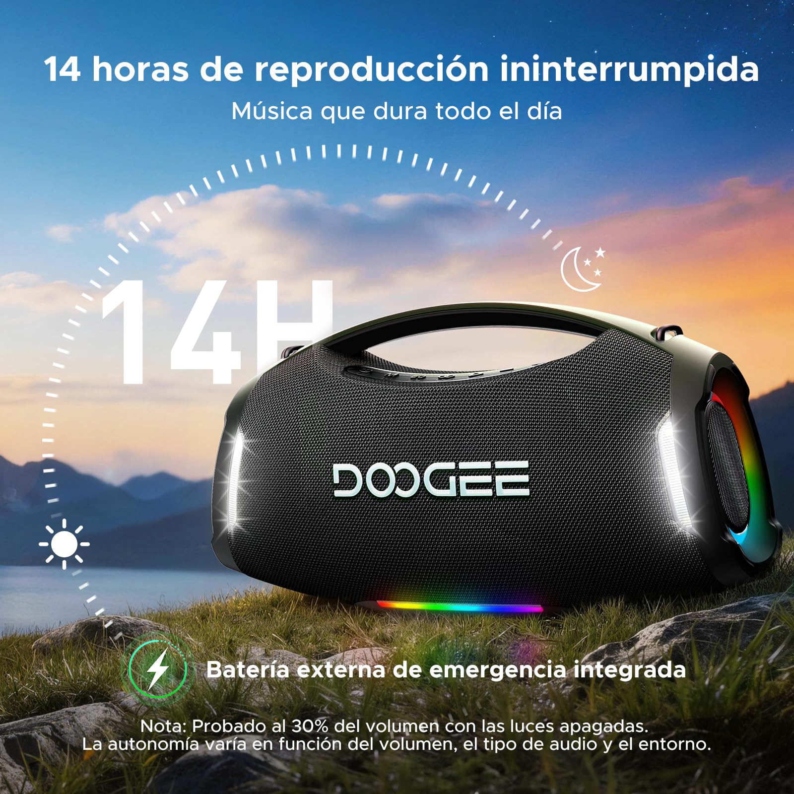 Wild Boom Pro Altavoz Portatil, Speaker Potente 250W Pico Sonido 2.1, Batería 12000mAh Luces RGB Sincronizadas y Focos de Escenario, Altavoces Portátiles TWS para Fiestas y Actividades