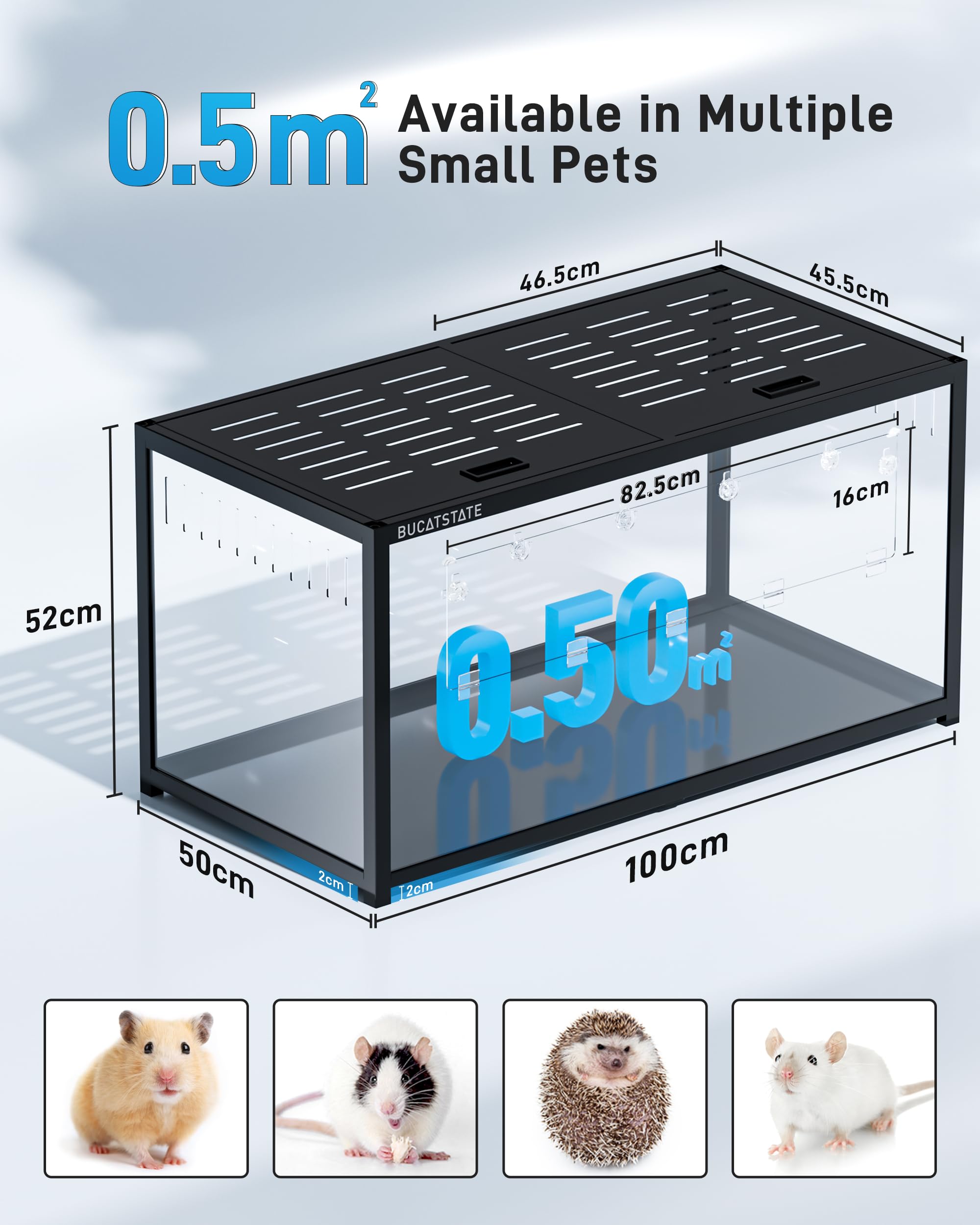 BUCATSTATE Jaula para Hámster 3.0: Metal Espaciosa Hábitat para Animales Pequeños Apilable con Acceso Superior, Fácil Montaje para Hámster Sirio Enano, Ratones 100L x 50W x 52H CM (Negro)