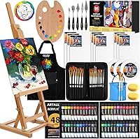 ARTALLY 86-Piece Acrylic Painting Kit with Beechwood Easel, 48 Vibrant Paints, Brushes & Apron - Complete Set for Beginners & Artists