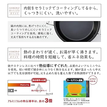 Amazon.co.jp: 北陸アルミ 両手鍋 21cm ガス火専用 軽量 HAMON