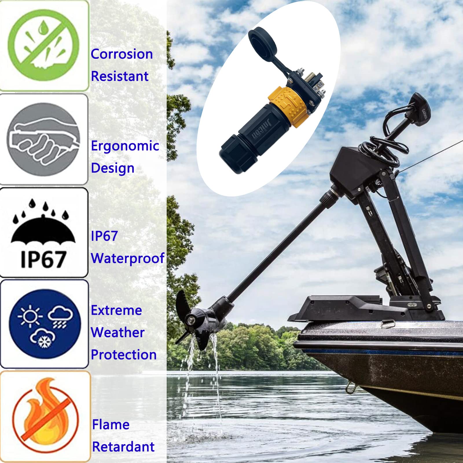 CERRXIAN Connecteur Rapide Pour Moteur De Pêche à La Traîne à Courant Continu étanche, 90°, 2 Pôles, 8 AWG, 50 A, 12 V/24 V/36 V/48 V, Mâle Et Femelle