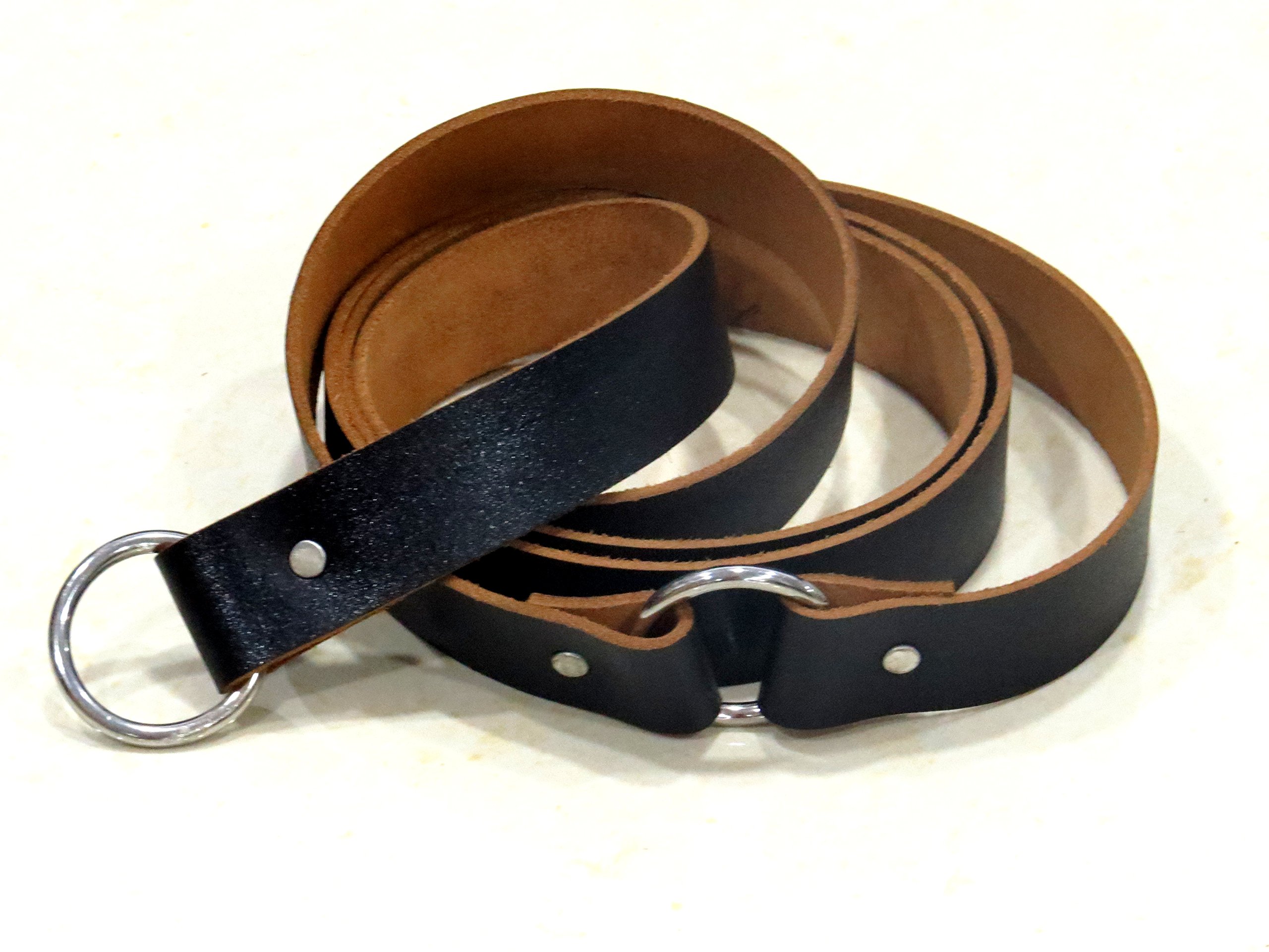 NauticalMart Leather Belt Medieval Knight Solid Black Ring Belt Medieval Halloween Cosplay Costume, Historical Knight Ideal for LARP SCA Medieval Renaissance Knight Reenactment Ren Faire & Parties