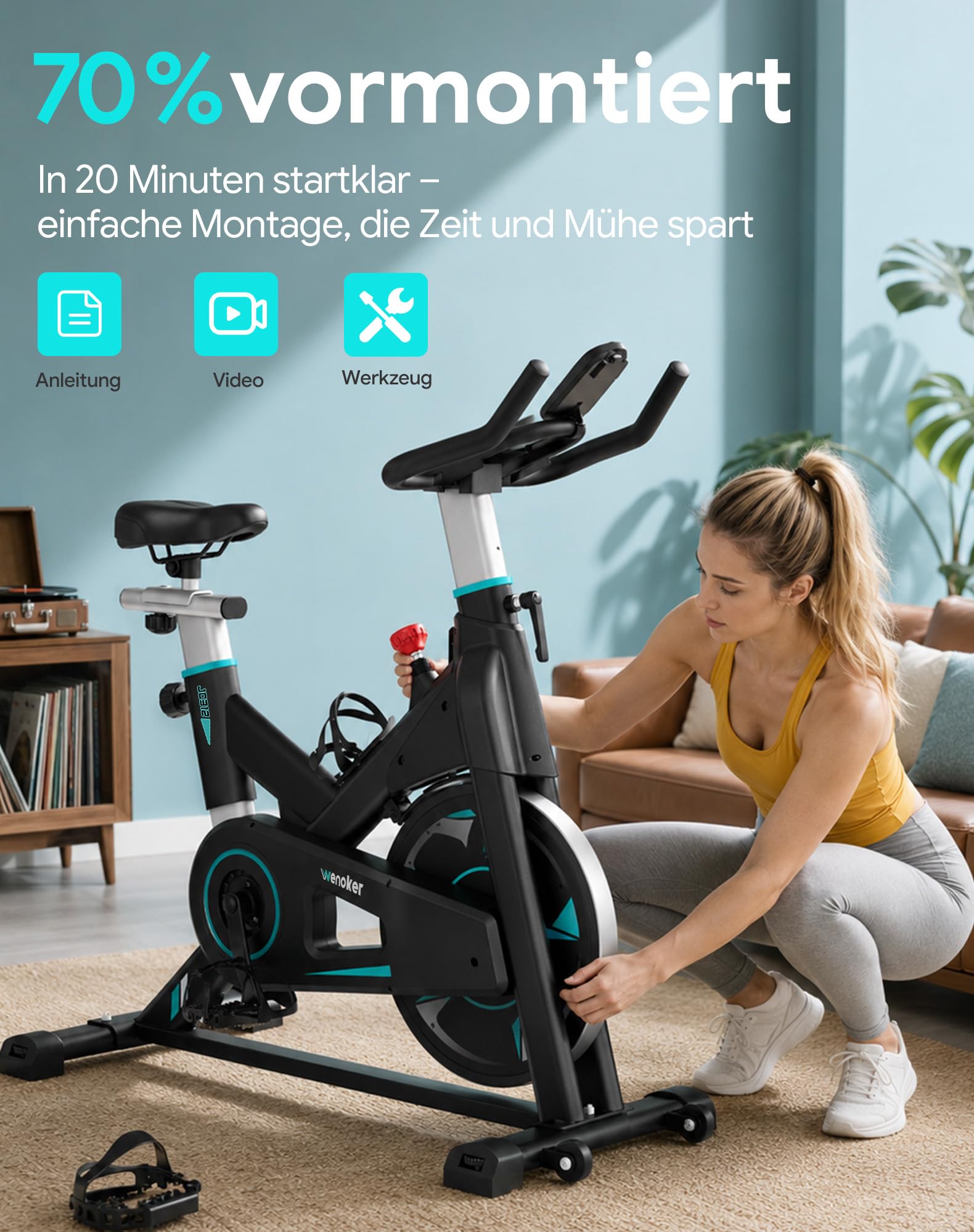 [2026 Update] WENOKER Heimtrainer – Flüsterleises Indoor Spinning Bike, Ergometer mit Magnetwiderstand, schwerem Schwungrad, LCD-Monitor, stationäres Fahrrad, Belastbar bis 160 kg