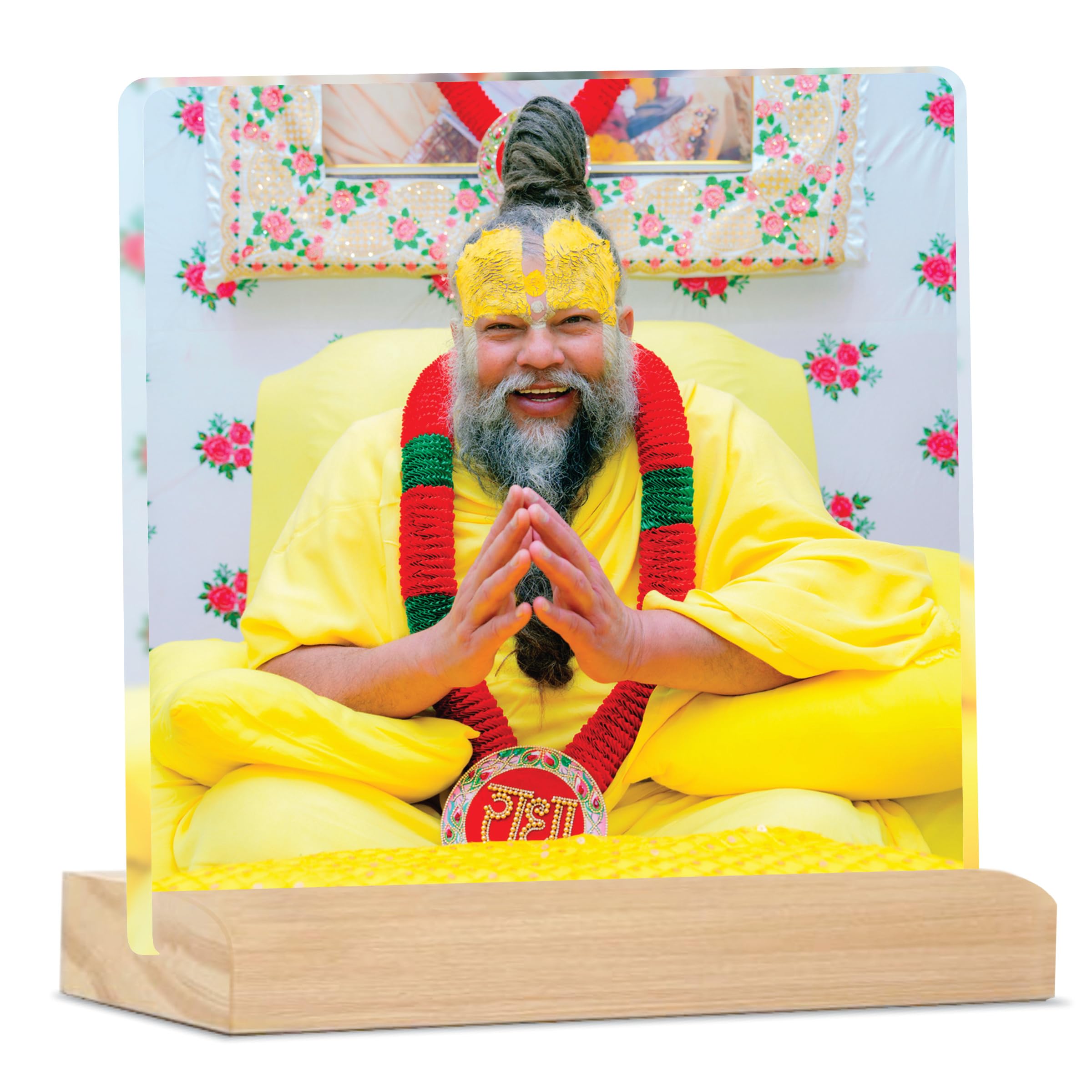 Giftplease Divine Desktop Photo Frame of Shri Premanand Maharaj Ji | Spiritual Table Stand with Wooden Base | Inspirational Religious Gift & Dcor for Home, Office, GMP_05