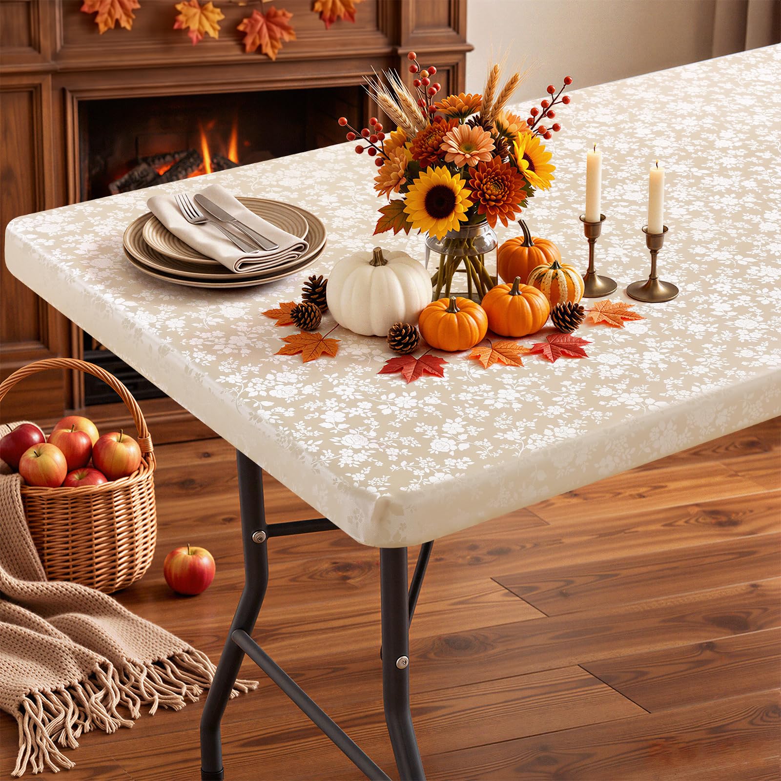 Smiry Heavy Duty Vinyl Fitted Tablecloths for 4 Foot Rectangle Tables