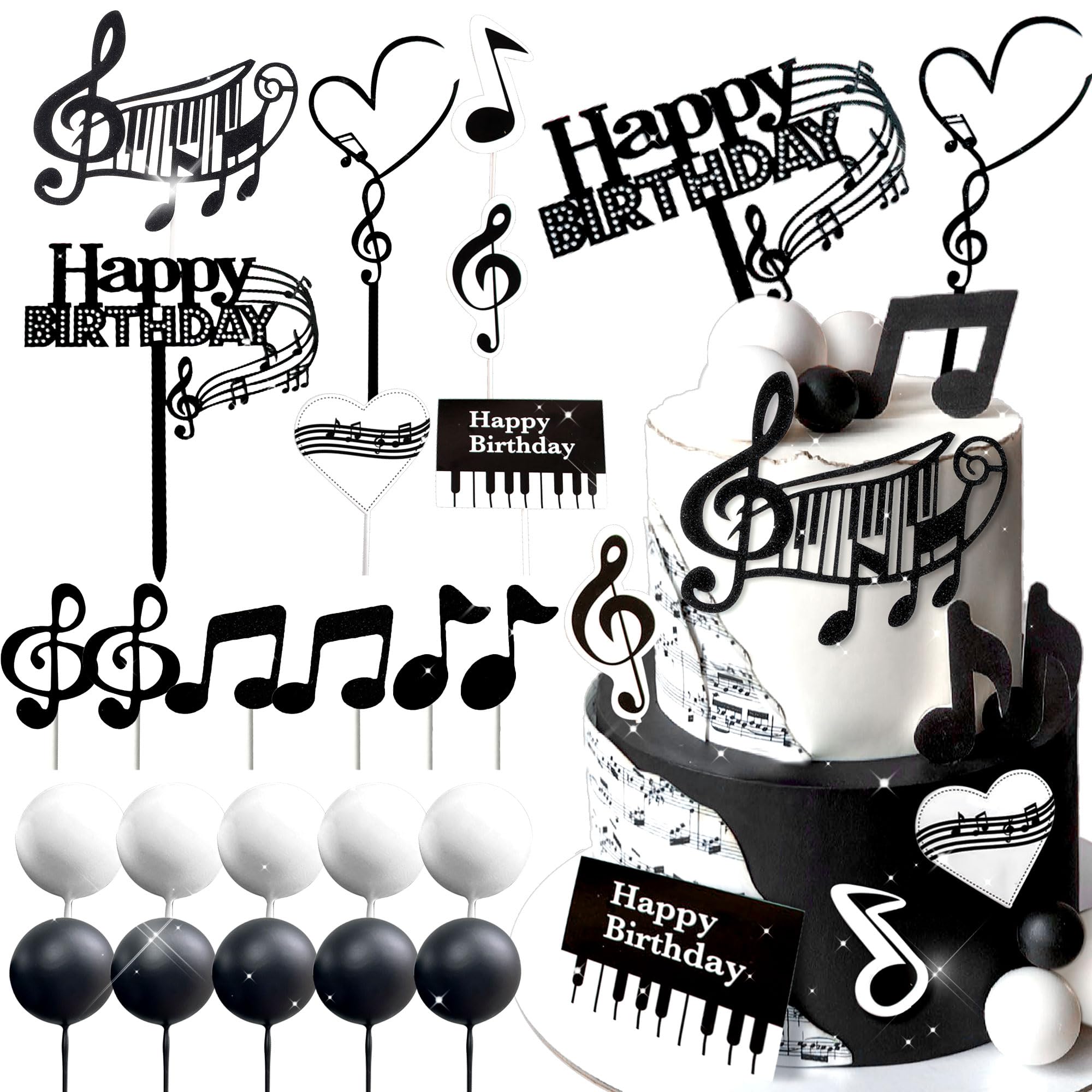 JeVenis Rock Music Cake Topper Guitar Cake Toppers Music Notes Balls Cake Decorations for Musician Birthday Party Rock Theme Party