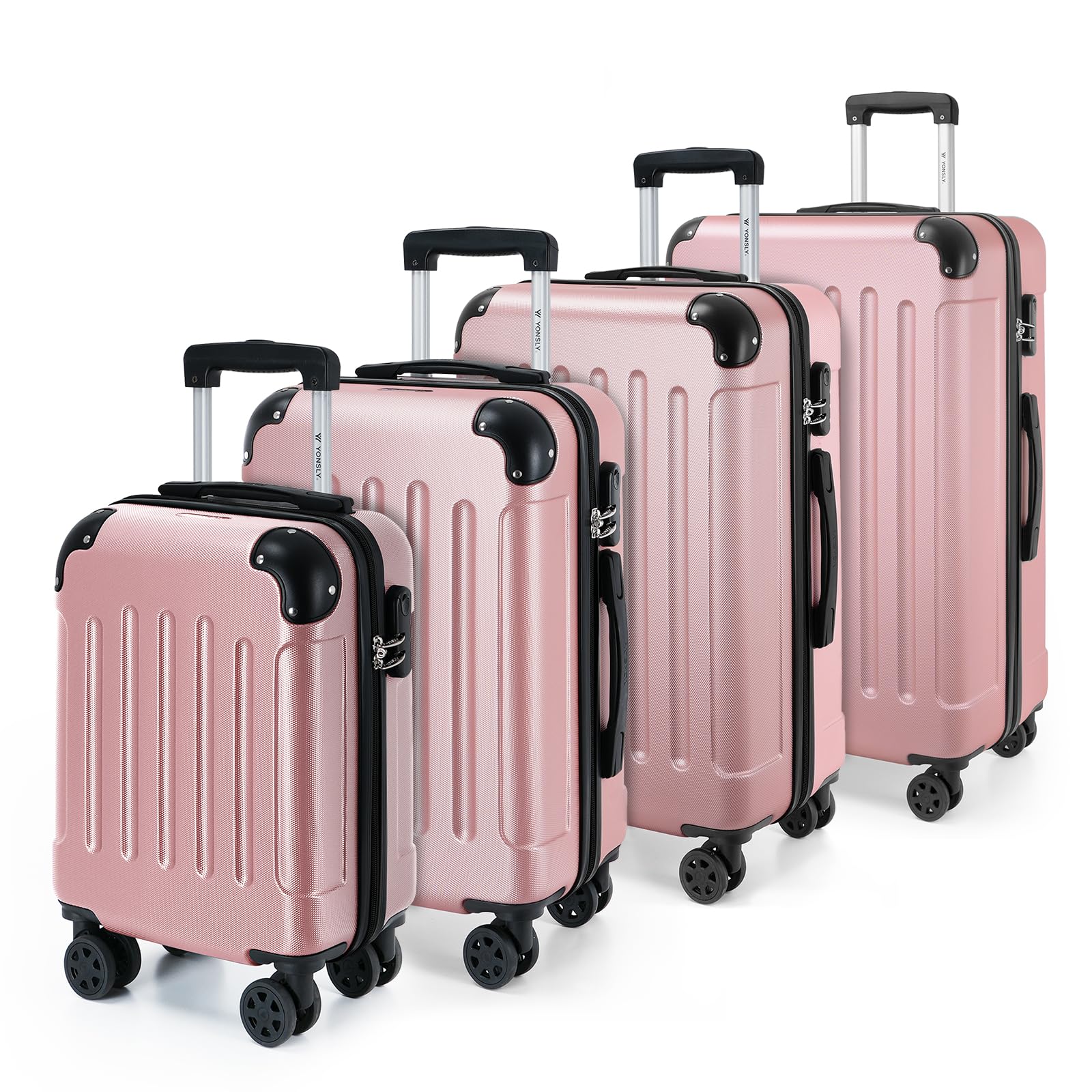 YONSLY Gepäck Reisekoffer, Trolley Rollkoffer Handgepäck, Hartschalenreisekoffer mit 360° Lenkrollen, Zahlenschloss, Mehrstufiger Teleskopgriff
