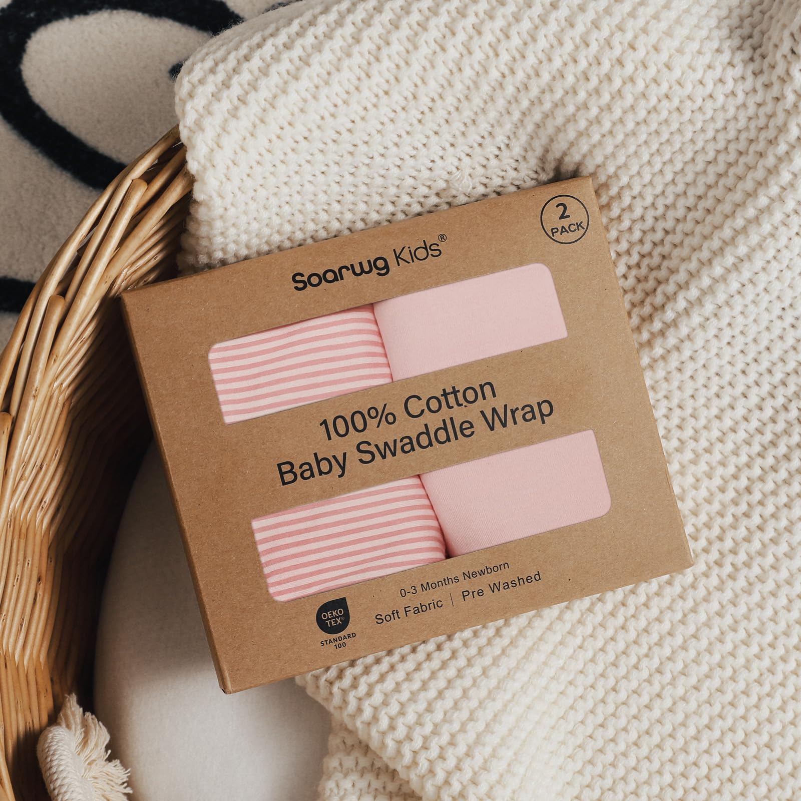 Baby Swaddle Blanket Wrap, Baby Nursery Swaddling Set regolabile per neonati 0-3 mesi, morbido cotone organico per neonato, Baby Essentials per la bambina e il ragazzo, 4 pezzi