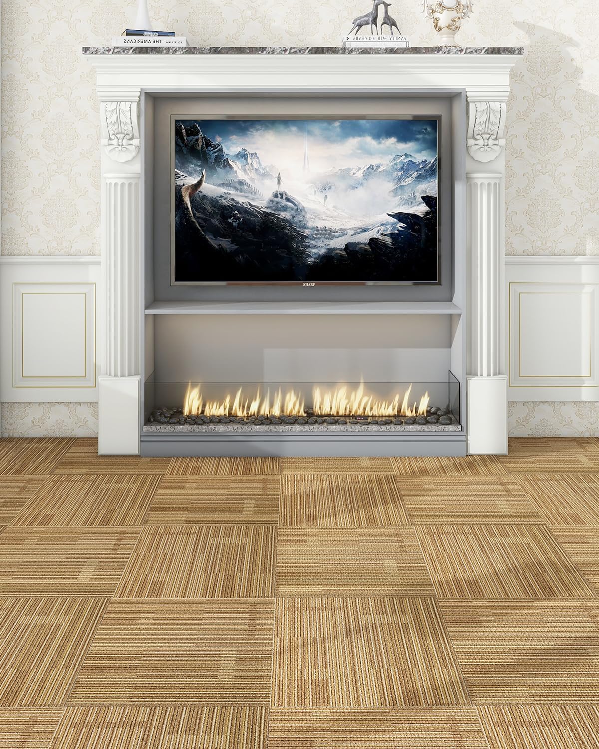 12Tiles/32 sq Ft-Carpet Squares, Commercial Carpet Tiles, 0.27" Pile Height, Tiles Carpet, PVC Backing Non-Slip, 20" x 20" Berber (Loop Pile)