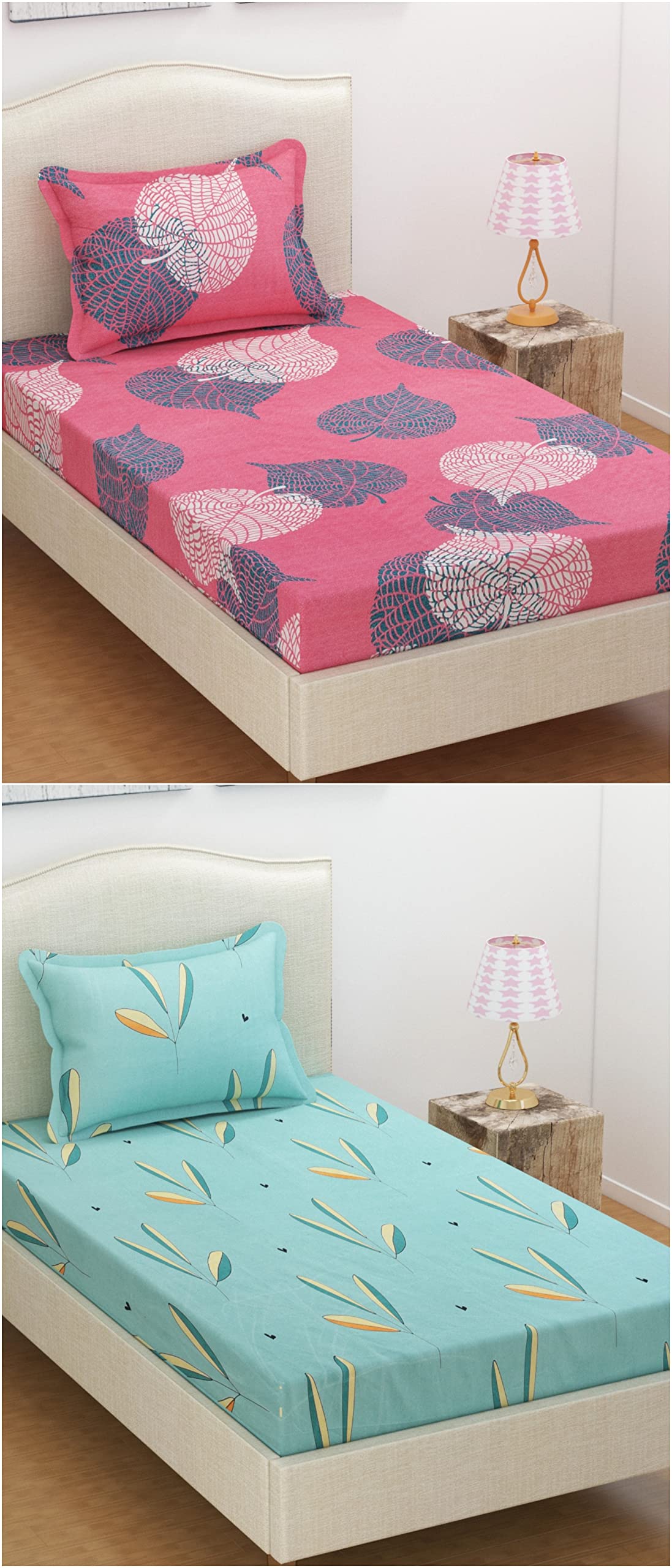 VAS COLLECTIONS® 160 TC Glace Cotton Single Bedsheets Combo Pack of 2 Bedsheet with 2 Pillow Covers (4X6 feet Bed, Blue & Red) बेडशीट सिंगल बेड (B08YQW4SWY) Amazon Price History, Amazon Price Tracker