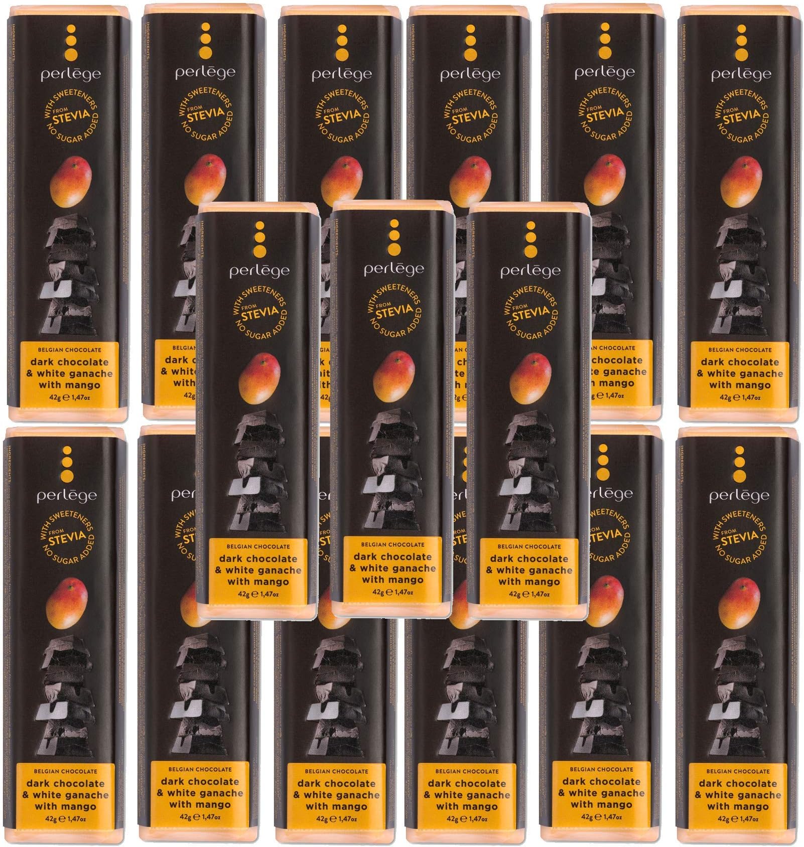 Perlege No Added Sugar Chocolate with Stevia (Dark Chocolate & Mango Ganache, 15 bars)