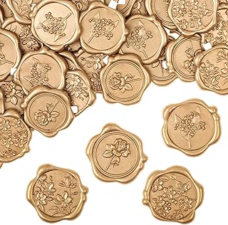 WSICSE 60Pcs Wax Seal Stickers, Wedding Invitation Envelope Seal Stickers Adhesive Backed Light Gold for Wedding, Party,Easter,Mother's Day,Gift Wrapping (4 Flower Styles)