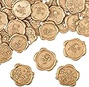 WSICSE 60Pcs Wax Seal Stickers, Wedding Invitation Envelope Seal Stickers Adhesive Backed Light Gold for Wedding, Party,Easter,Mother's Day,Gift Wrapping (4 Flower Styles)