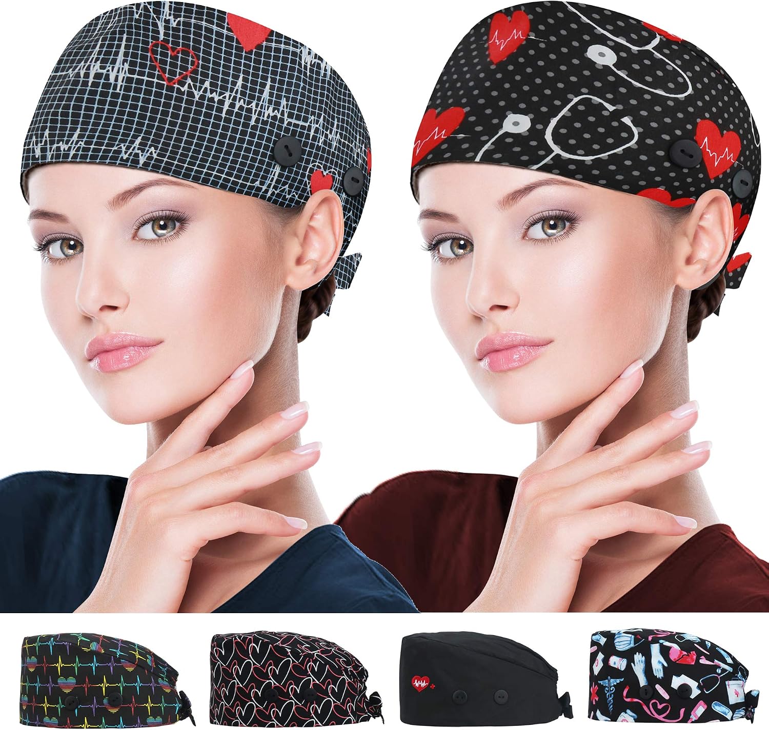 ABAMERICA Working Caps with Button and Sweatband, Adjustable Working Hats for Women Men, One Size(Tie Back or Toggle)