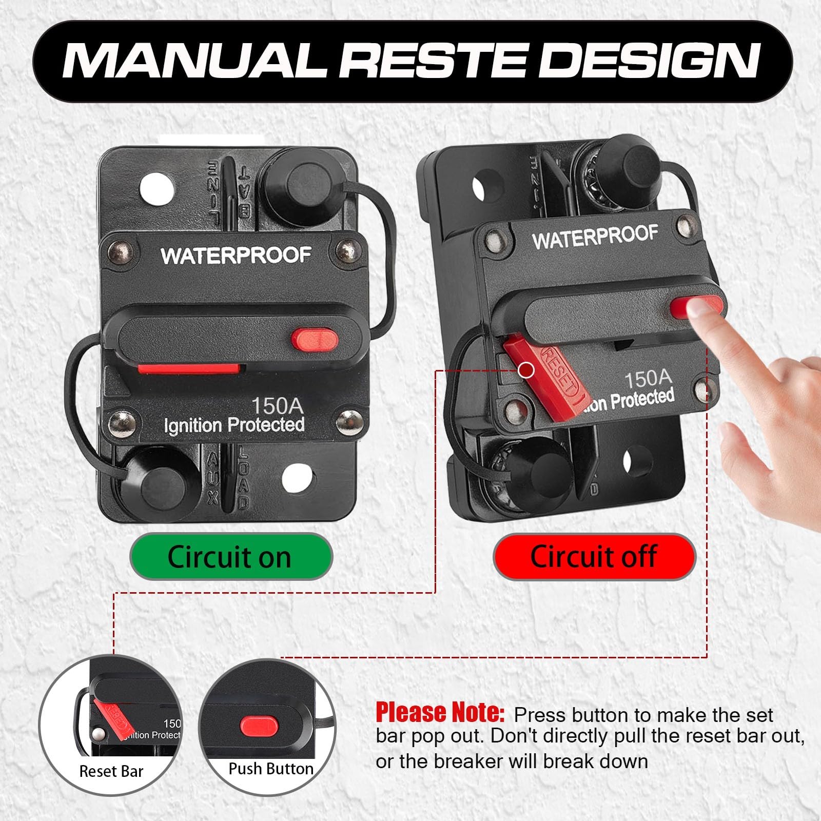 2 pezzi interruttore automatico 150A, portafusibile automatico auto 12V-48V DC 150A impermeabile portafusibile automatico con reset manuale per auto camion barca stereo marino